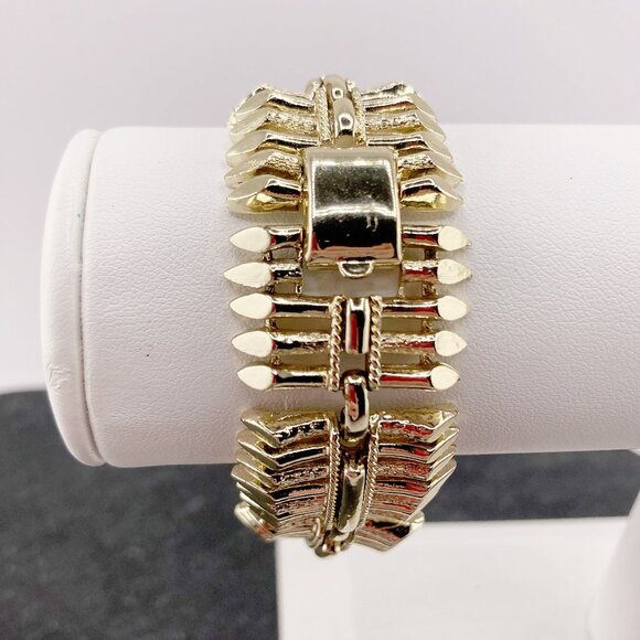 CORO PEGASUS Vintage light silvery gold tone metal picket fence link bracelet - Picture 7 of 10